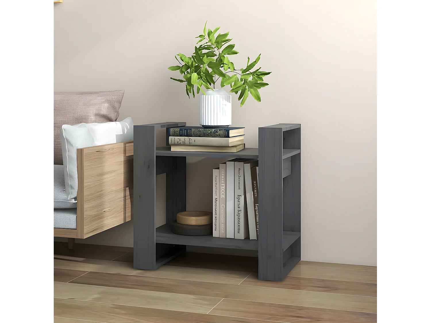 Bibliothèque/Séparateur de pièce Gris 60x35x57 cm Pin solide