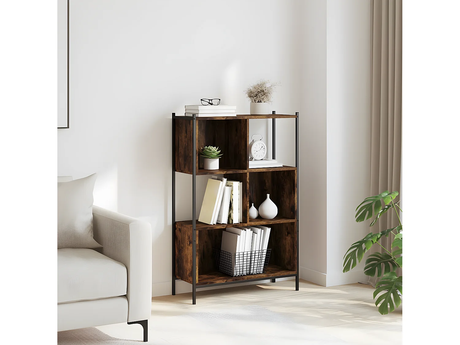 Estantería madera de ingeniería roble ahumado 72x28x109 cm