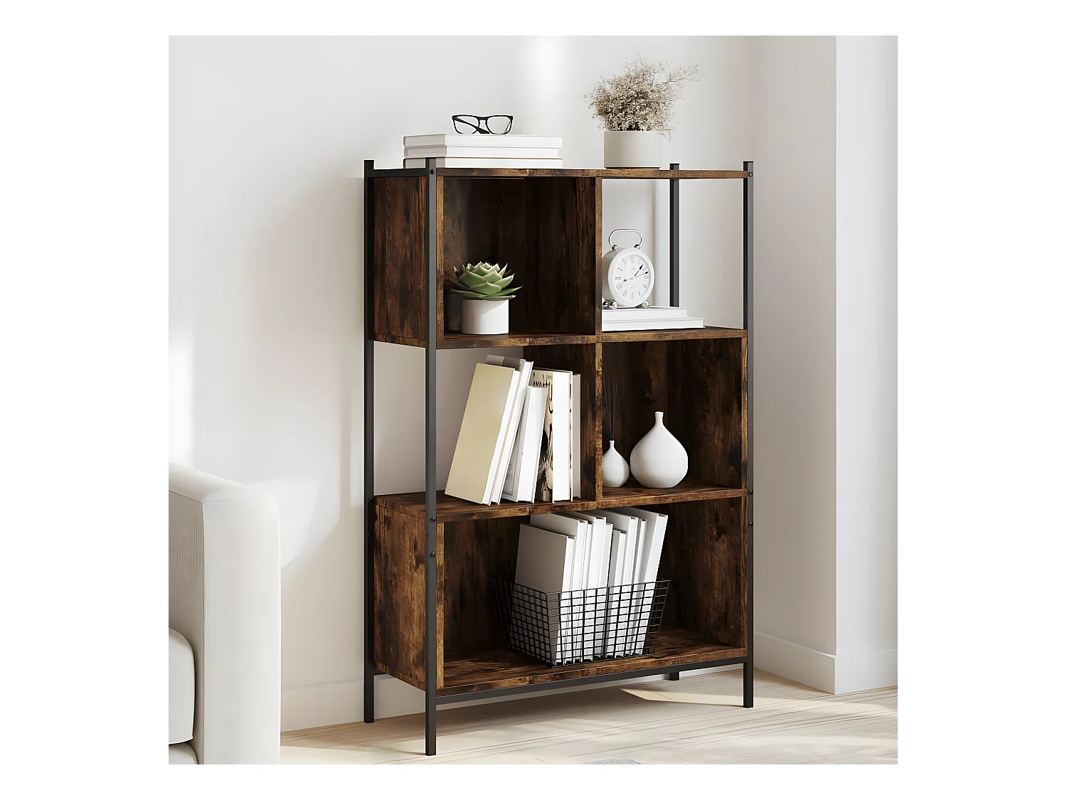 Bibliothèque chêne fumé 72x28x109 cm bois d'ingénierie