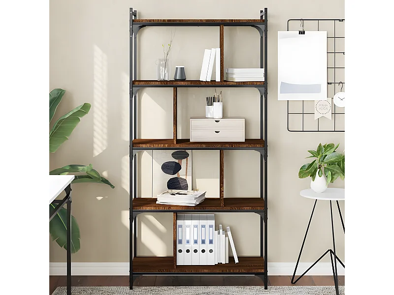 Bibliothèque 5 niveaux chêne brun 76x32x158cm bois d'ingénierie