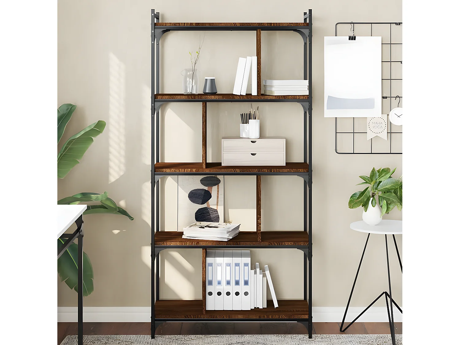 Bibliothèque 5 niveaux chêne brun 76x32x158cm bois d'ingénierie