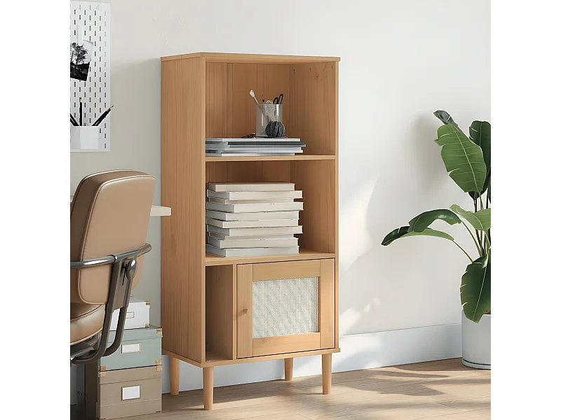 Estantería SENJA aspecto ratán madera pino marrón 60x35x130 cm