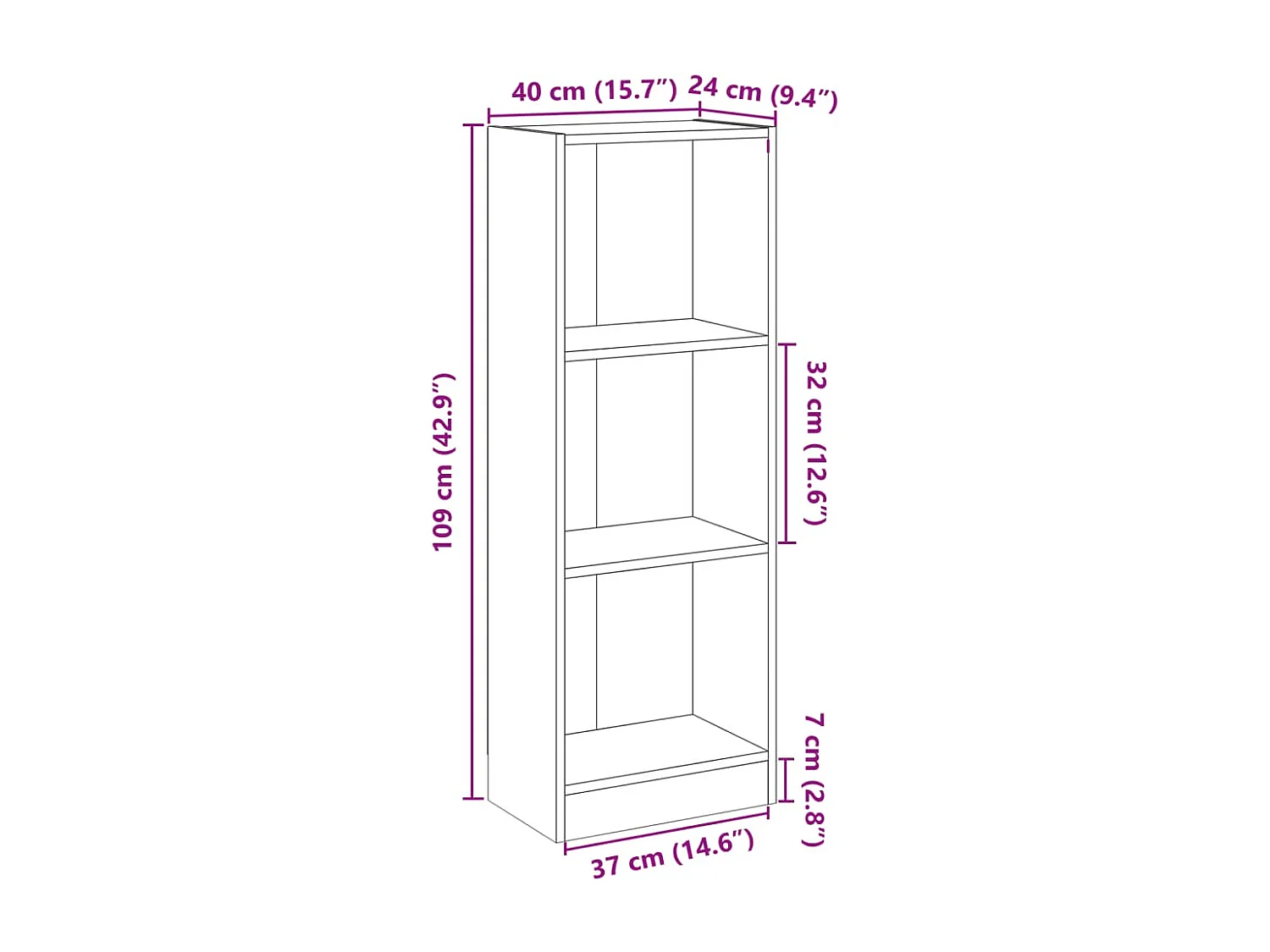 Estante c/ 3 prateleiras 40x24x108cm contraplacado cor carvalho