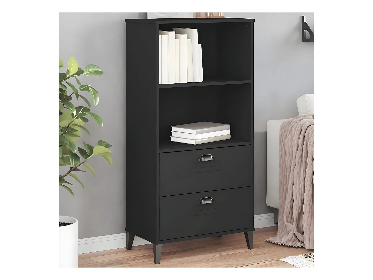 Bibliothèque VIKEN noir 60x35x123 cm bois massif de pin