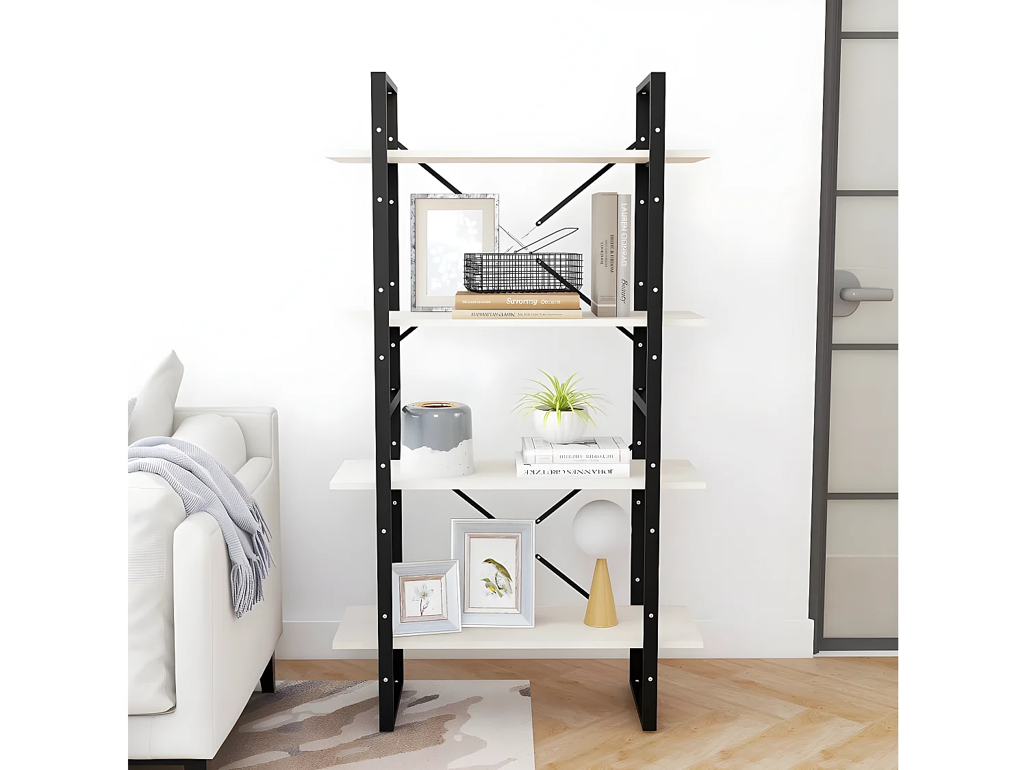 Bibliothèque à 4 niveaux Blanc 80x30x140 cm Bois de pin massif