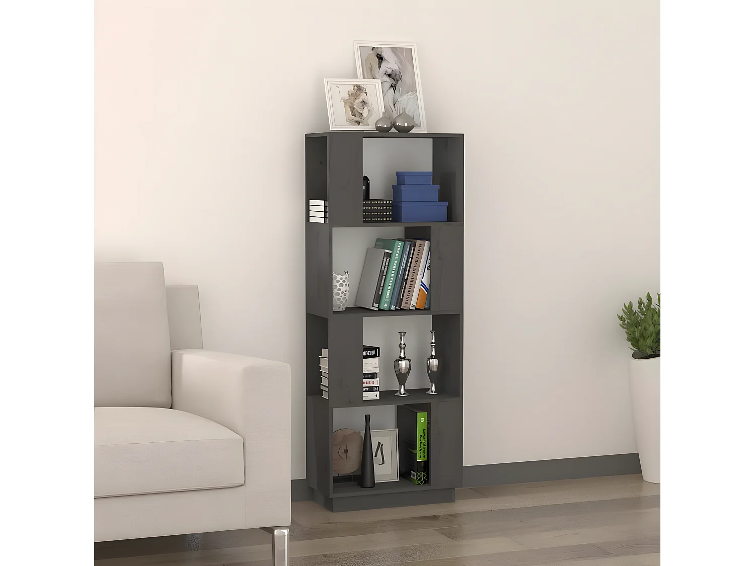 Bibliothèque/Séparateur de pièce Gris 51x25x132 cm Pin solide