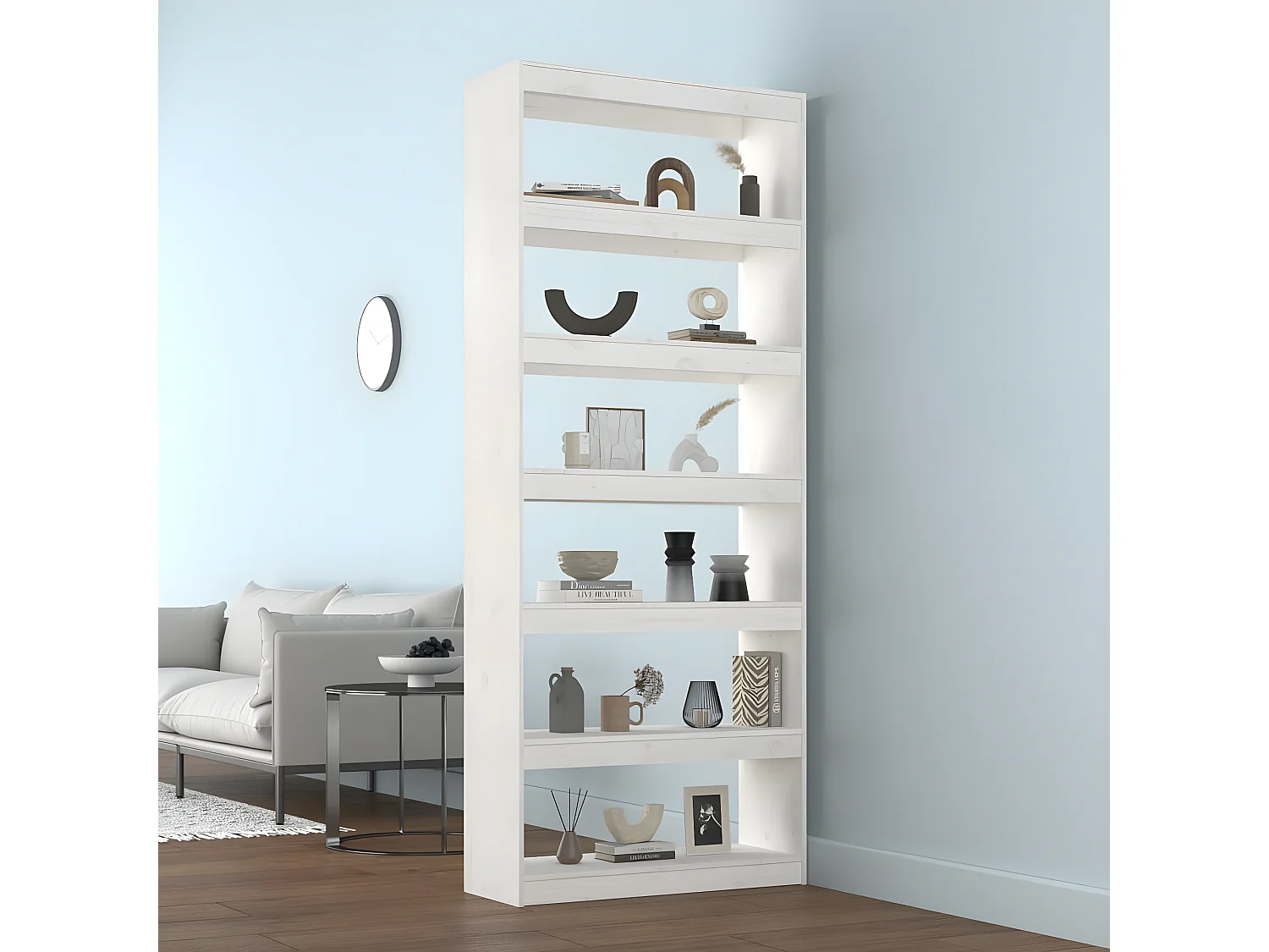 Bibliothèque/Séparateur de pièce Blanc 80x30x199,5cm Pin solide