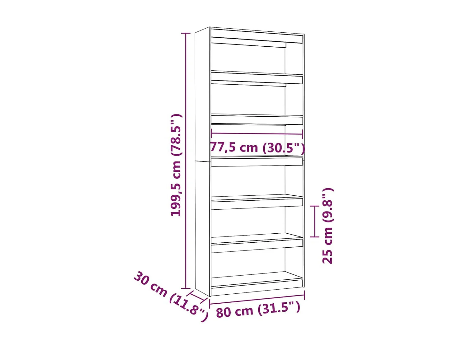 Bibliothèque/Séparateur de pièce Blanc 80x30x199,5cm Pin solide