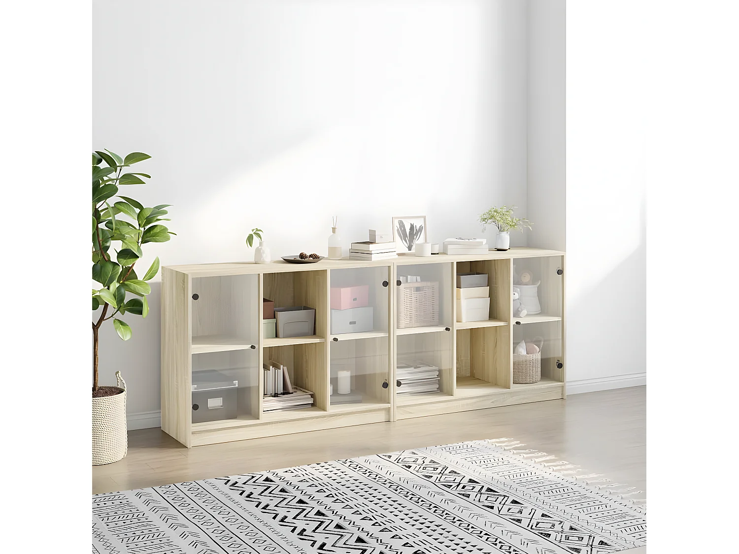 Bibliothèque avec portes chêne sonoma 204x37x75 cm