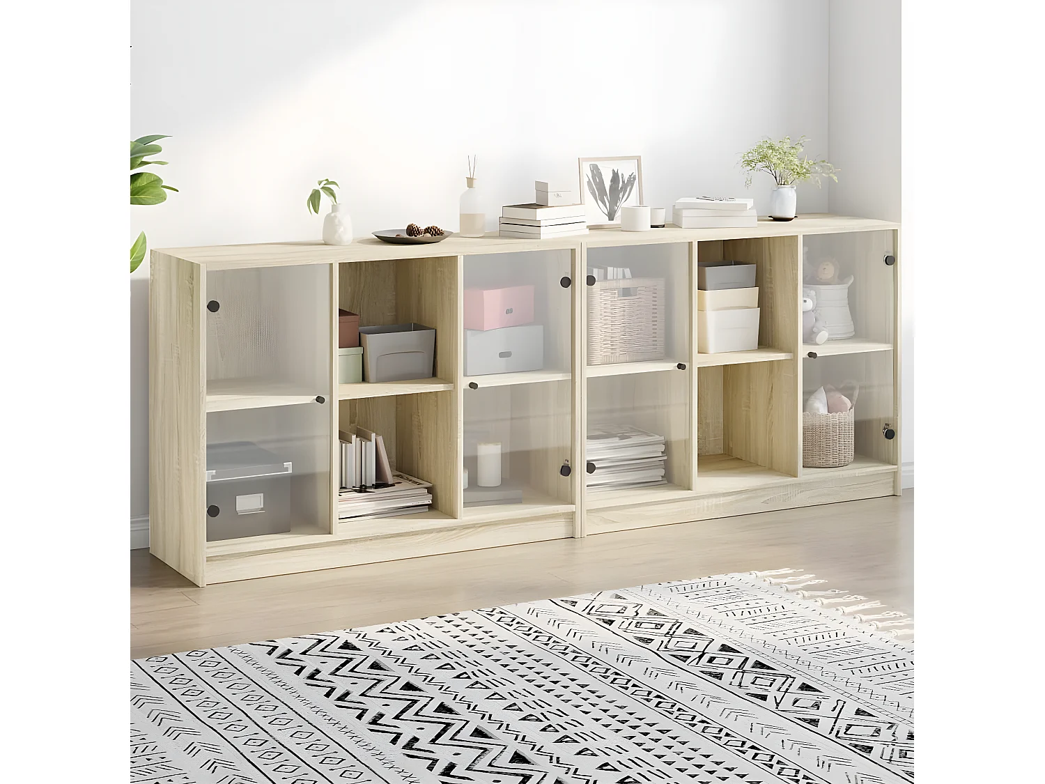 Bibliothèque avec portes chêne sonoma 204x37x75 cm