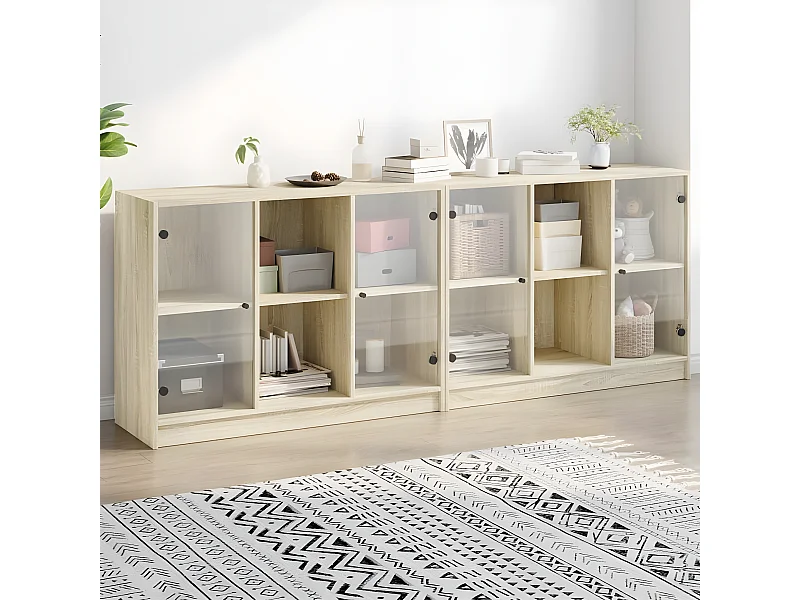 Bibliothèque avec portes chêne sonoma 204x37x75 cm