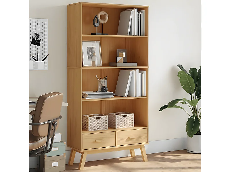 Bibliothèque à 4 niveaux OLDEN marron bois de pin massif