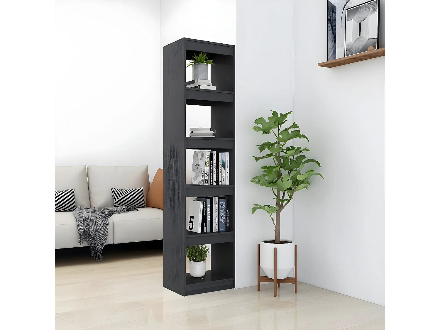 Bibliothèque/Séparateur de pièce Gris 40x30x167,5 cm Pin massif