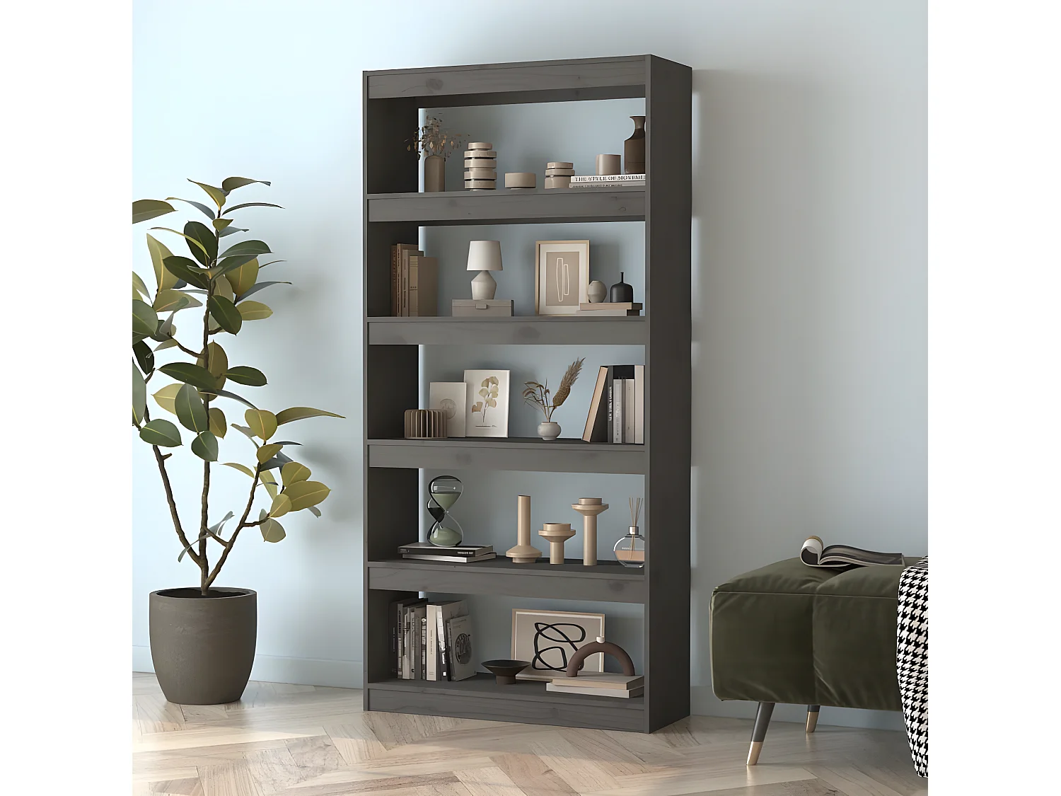Bibliothèque/Séparateur de pièce Gris 80x30x167,4 cm Pin solide