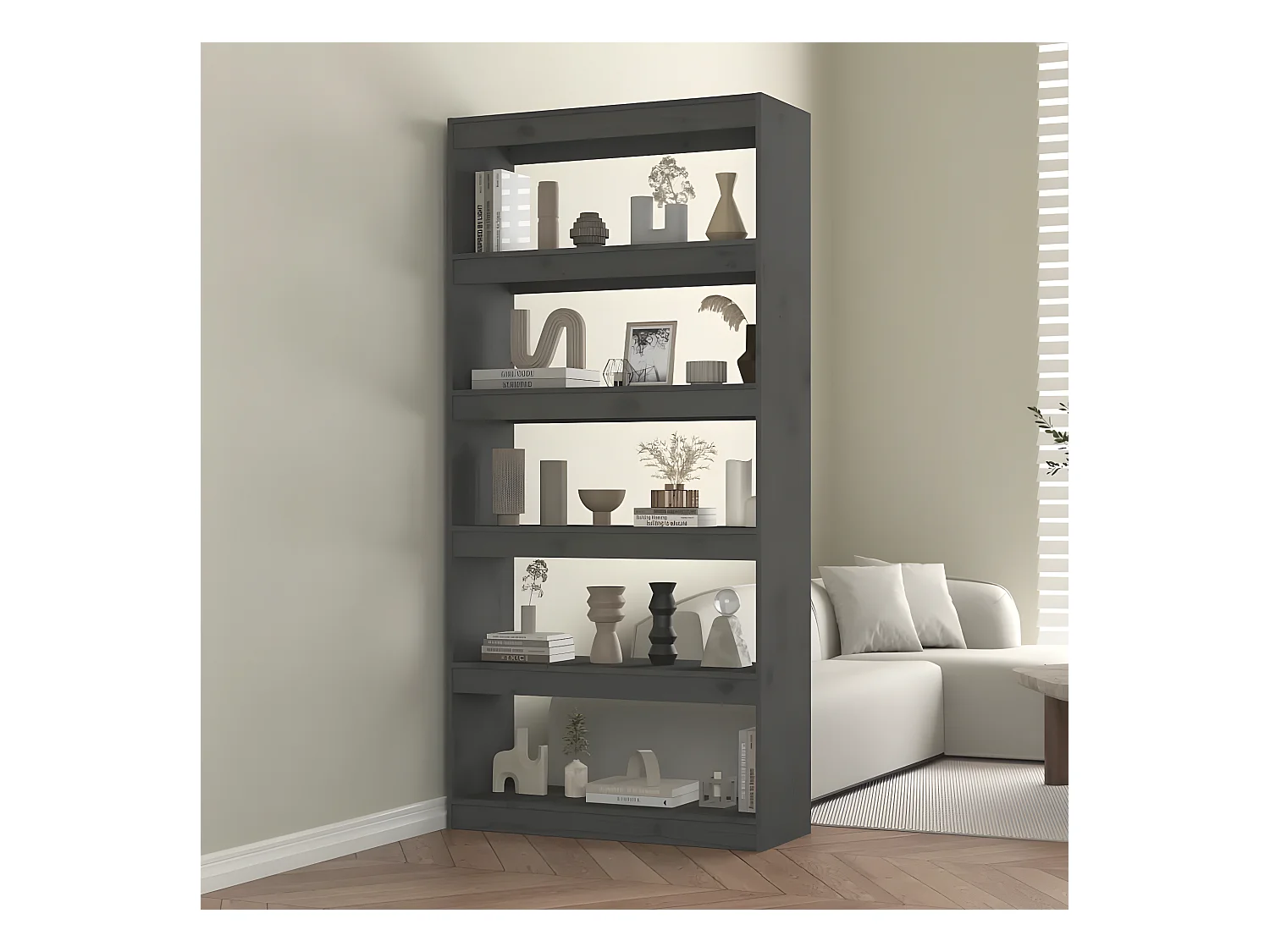 Bibliothèque/Séparateur de pièce Gris 80x30x167,4 cm Pin solide