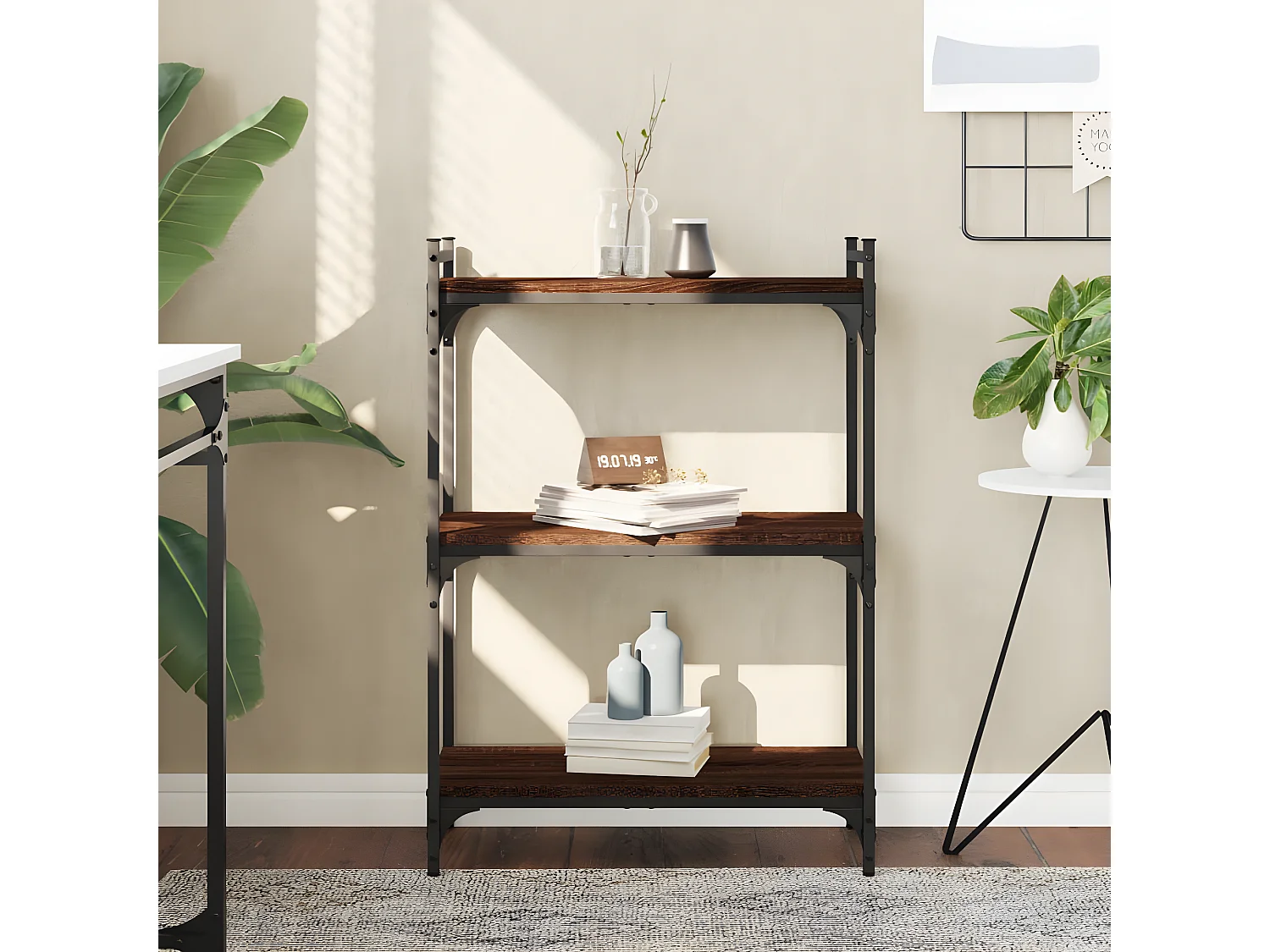 Bibliothèque 3 niveaux chêne brun 60x30x86 cm bois d'ingénierie