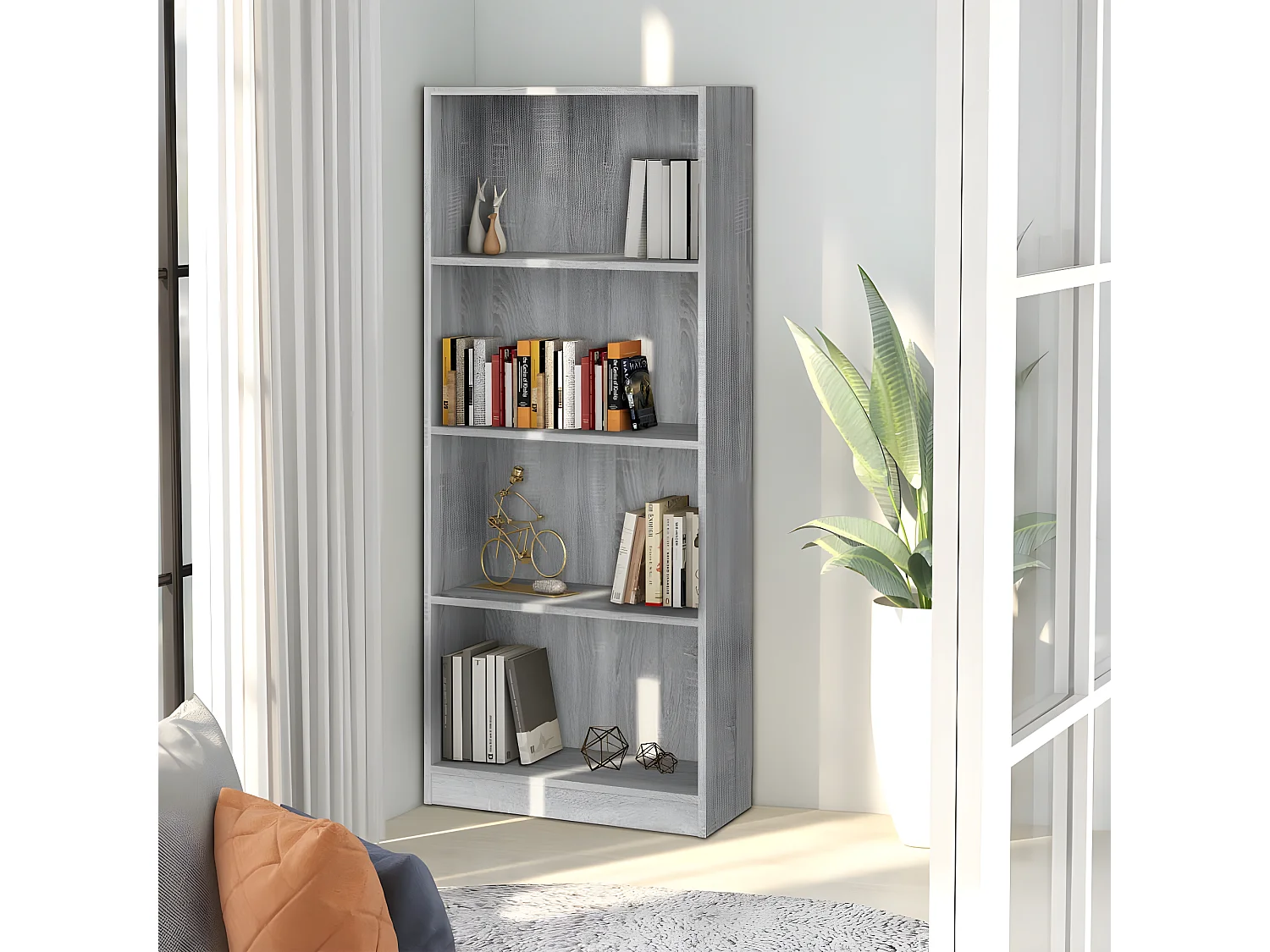 Bibliothèque 4 niveaux Sonoma gris 60x24x142 cm