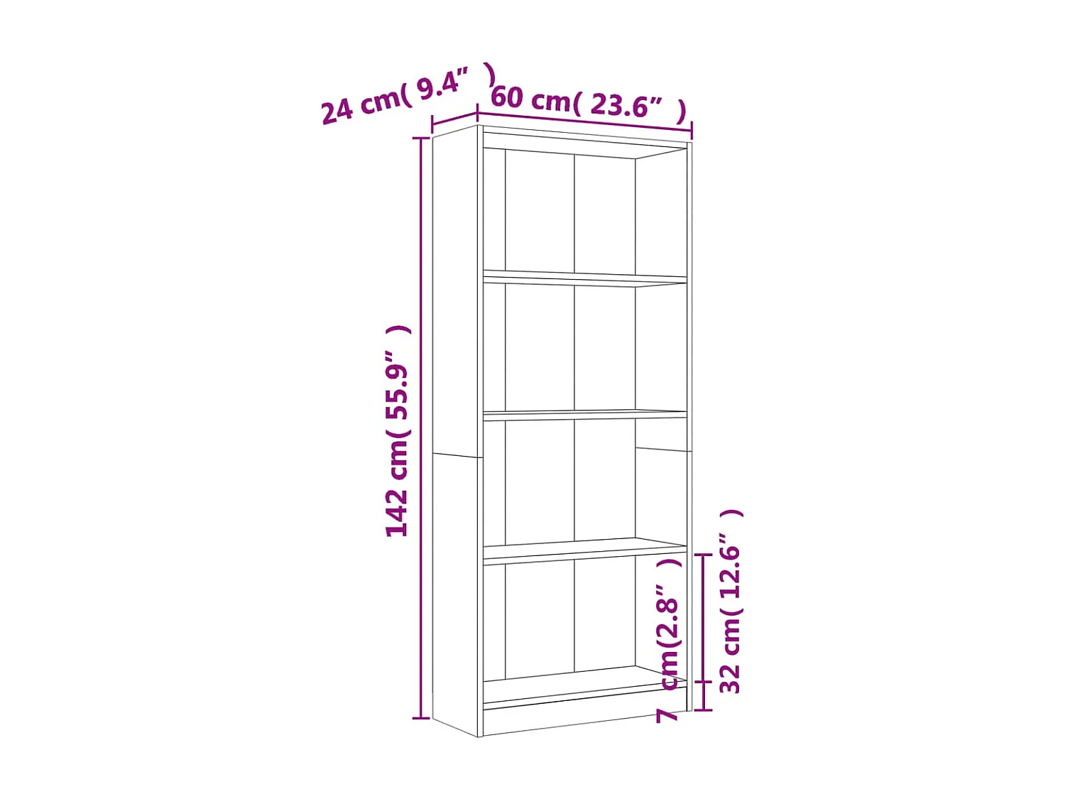 Bibliothèque 4 niveaux Sonoma gris 60x24x142 cm