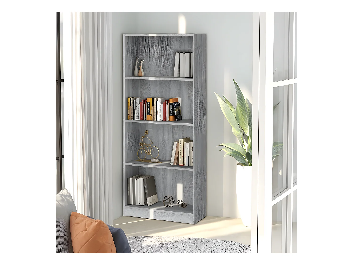 Bibliothèque 4 niveaux Sonoma gris 60x24x142 cm