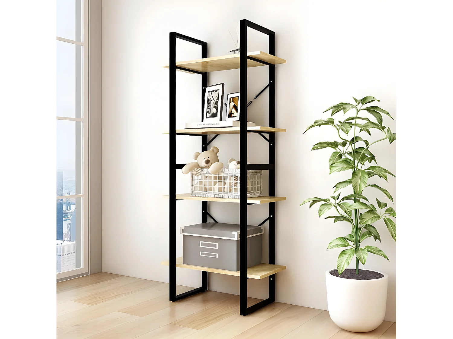 Bibliothèque à 4 niveaux 60x30x140 cm Bois de pin massif