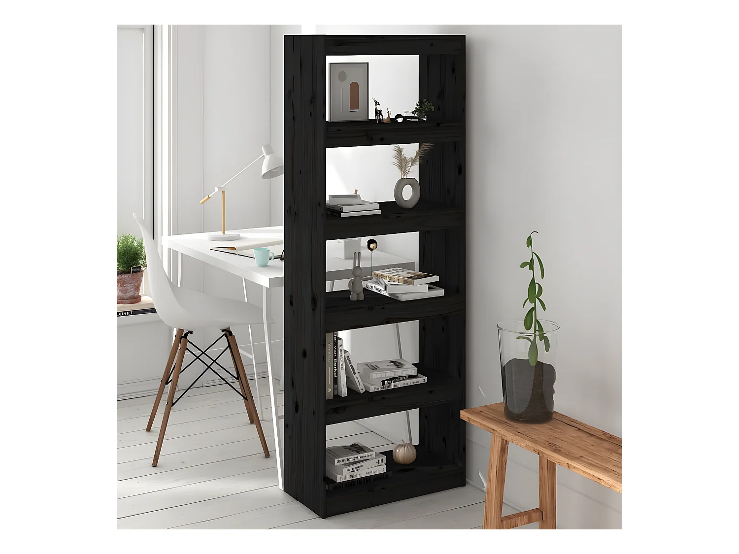 Bibliothèque/Séparateur de pièce Noir 60x30x167,5 cm Pin solide