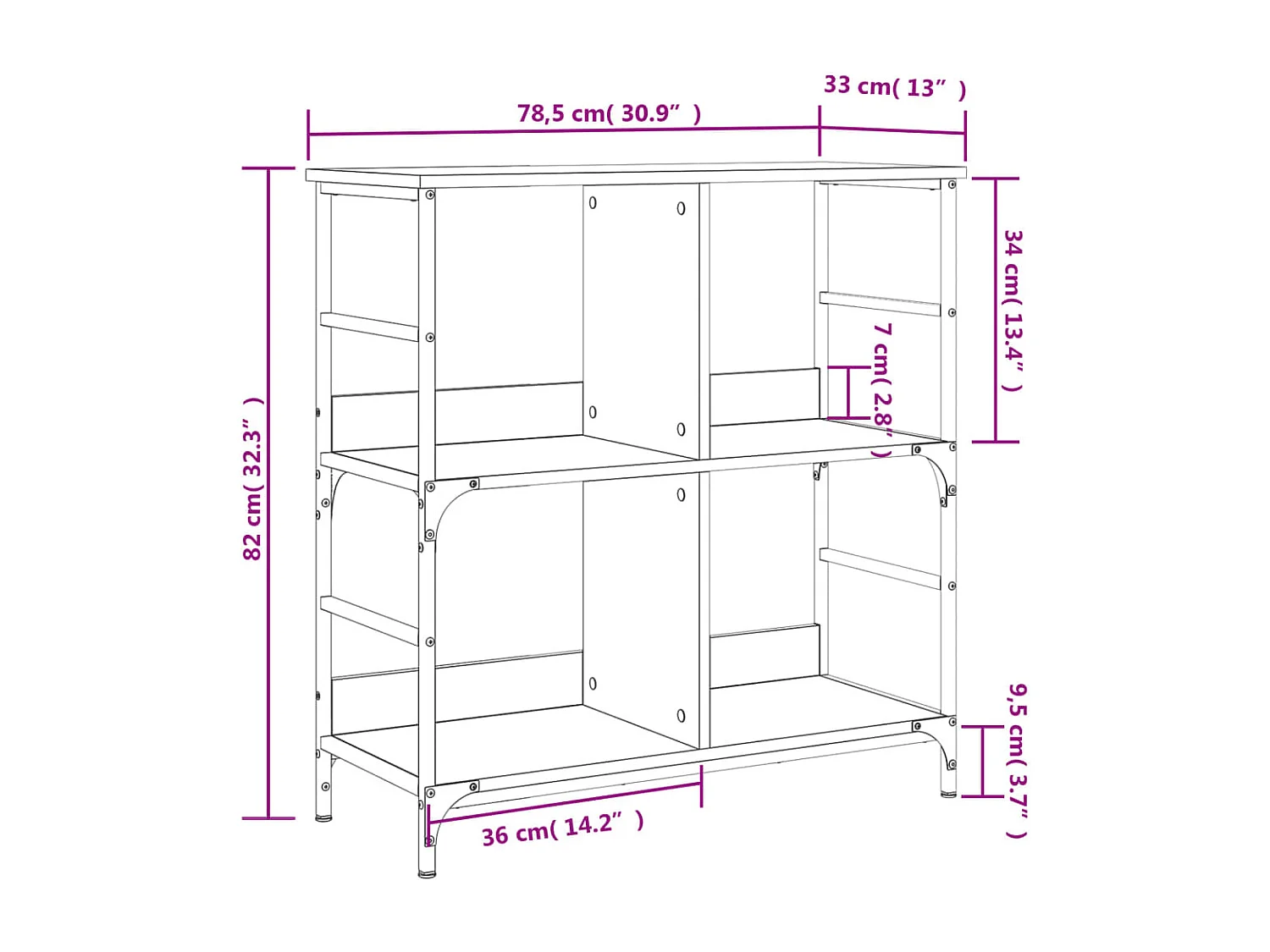 Boekenrek 78,5x33x82 cm bewerkt hout grijs sonoma eikenkleur