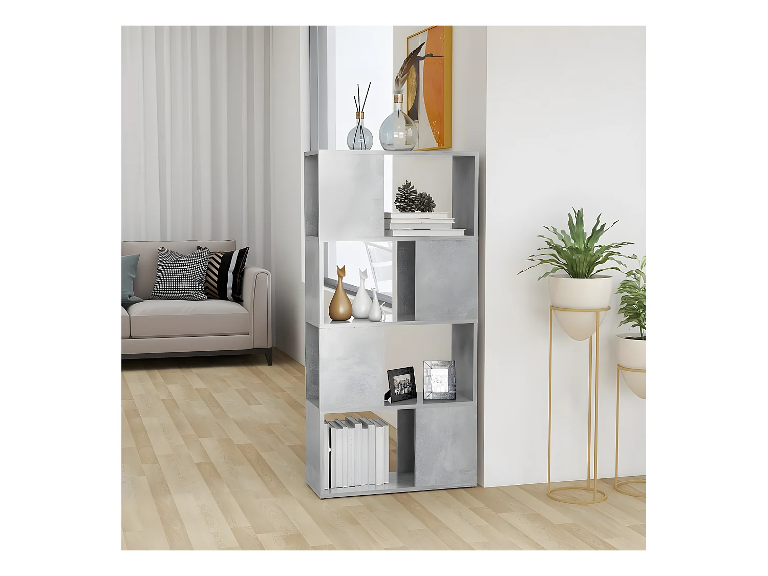 Bibliothèque/Séparateur de pièce Gris béton 60x24x124,5 cm