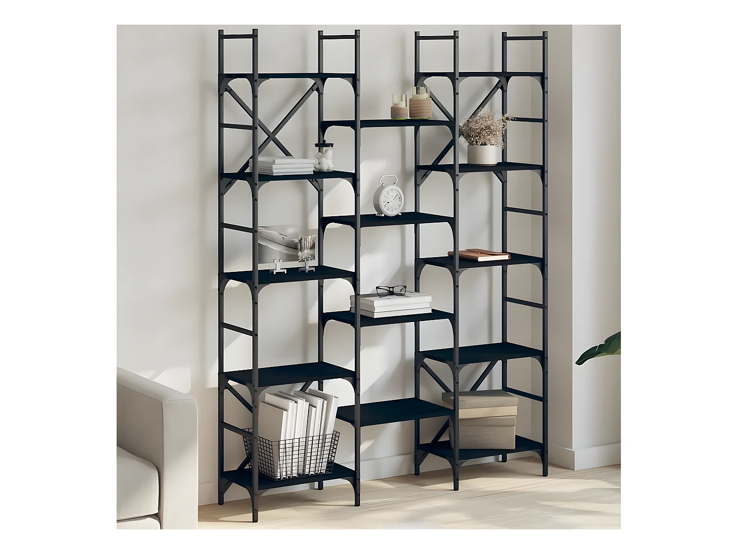 Bibliothèque noir 127,5x28,5x172,5 cm bois d'ingénierie