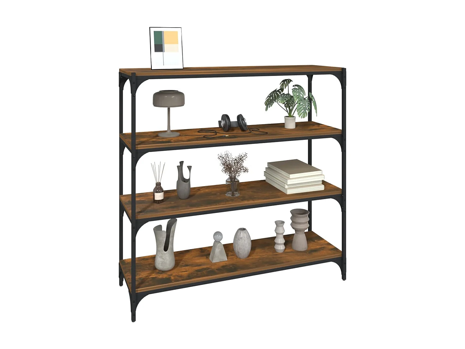 Bibliothèque Chêne fumé 100x33x100cm Bois d'ingénierie et acier