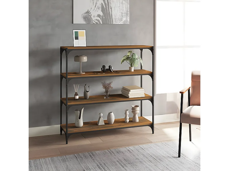 Bibliothèque Chêne fumé 100x33x100cm Bois d'ingénierie et acier