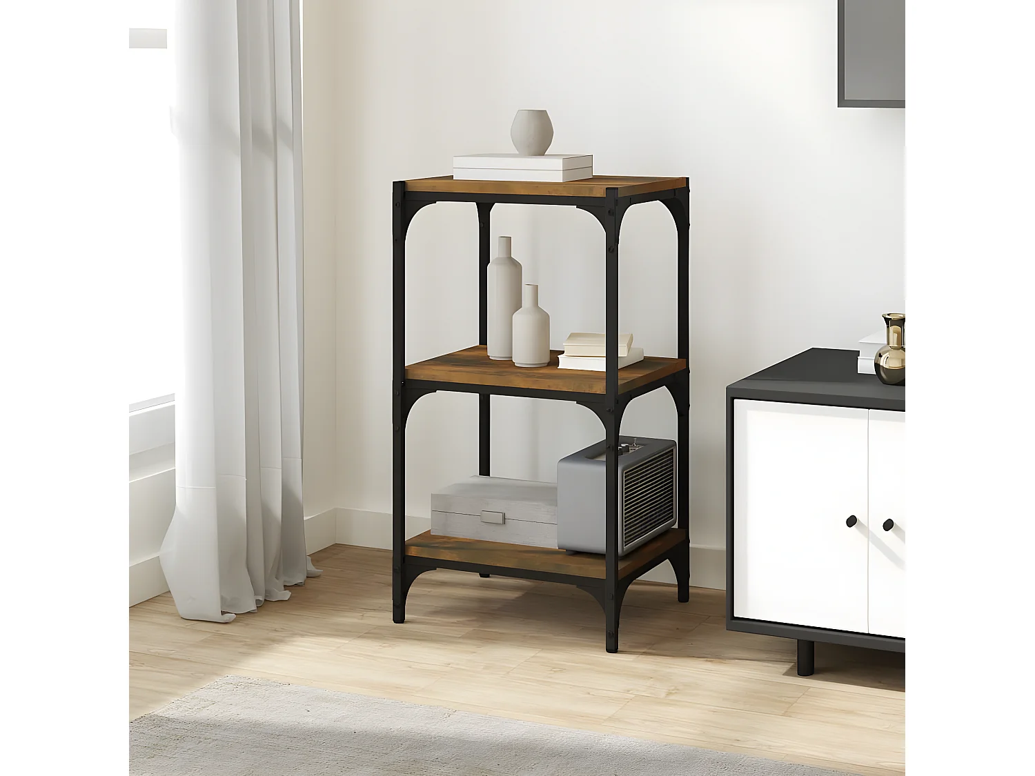 Bibliothèque Chêne fumé 40x33x70,5cm Bois d'ingénierie et acier