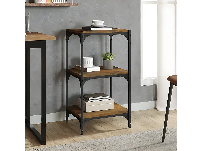 Estantería contrachapada y acero roble ahumado 40x33x70,5 cm