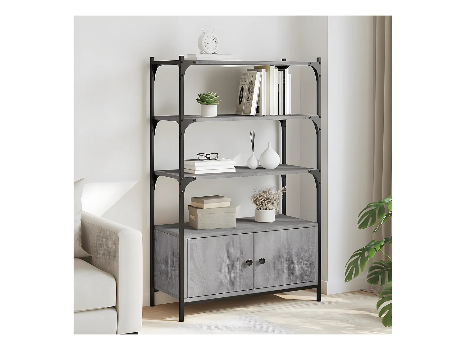Boekenkast 3-laags 70x30x109,5 cm bewerkt hout grijs sonoma