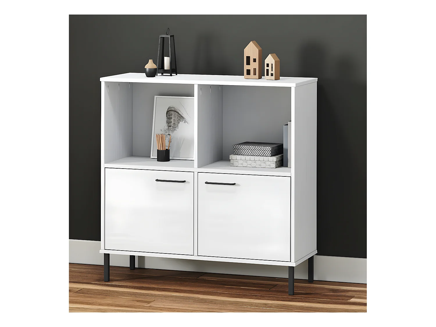 Librería patas de metal OSLO madera maciza blanco 90x35x90,5 cm