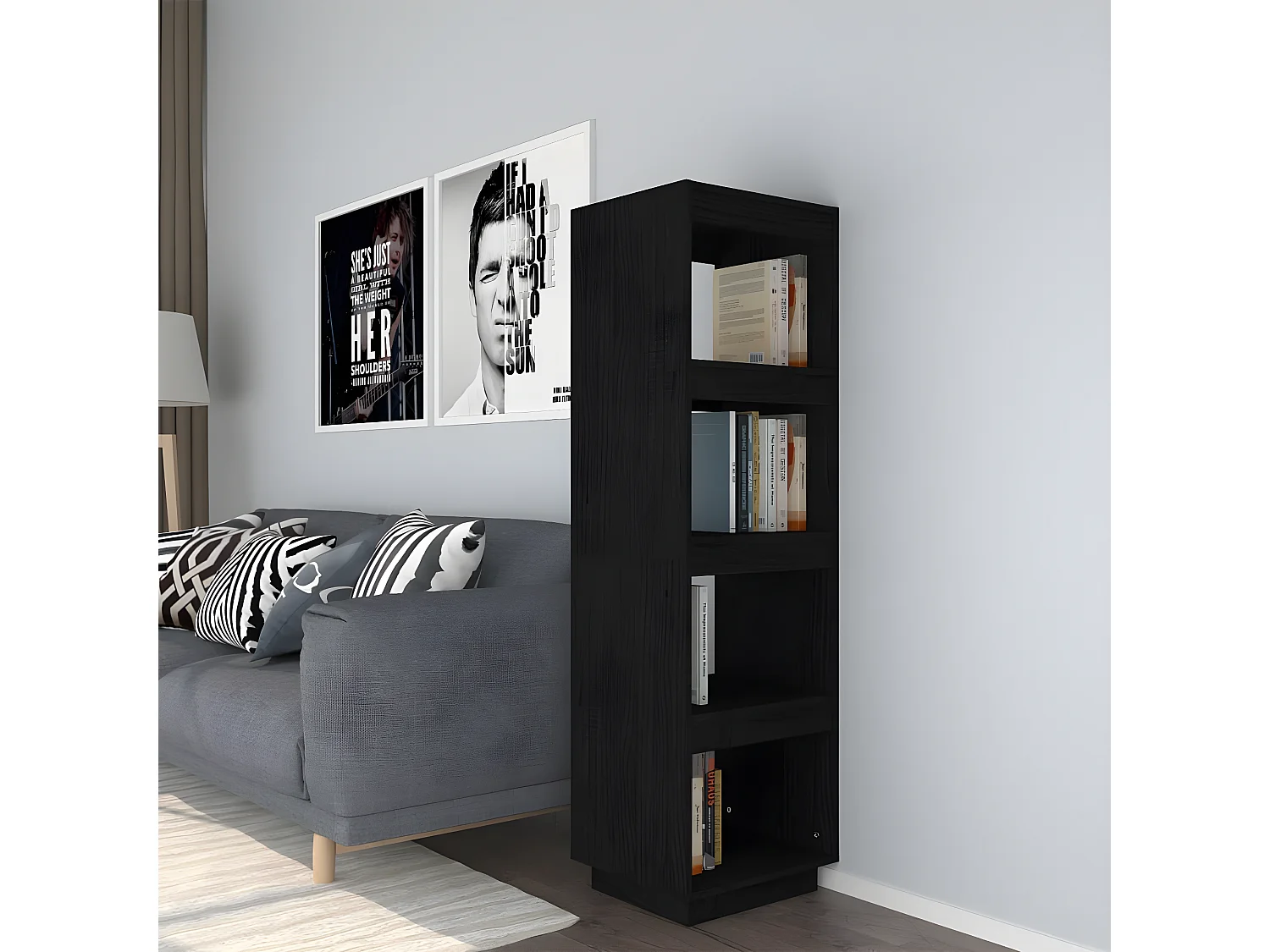 Boekenkast/kamerscherm 40x35x135 cm massief grenenhout zwart