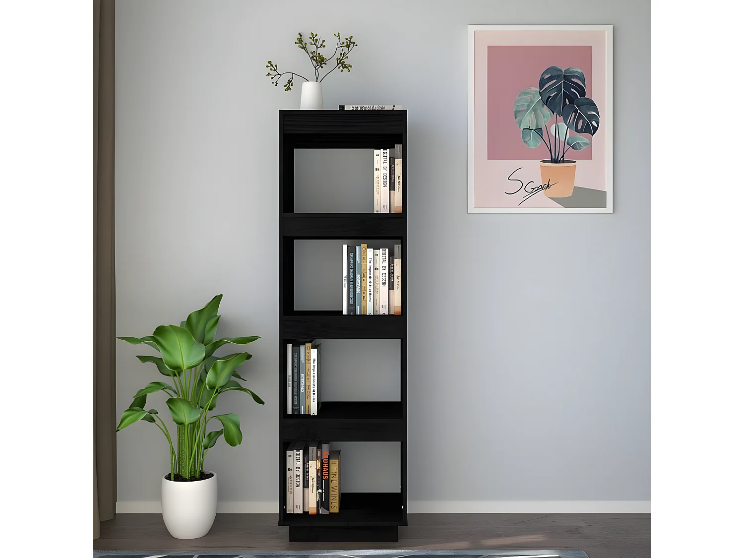 Boekenkast/kamerscherm 40x35x135 cm massief grenenhout zwart