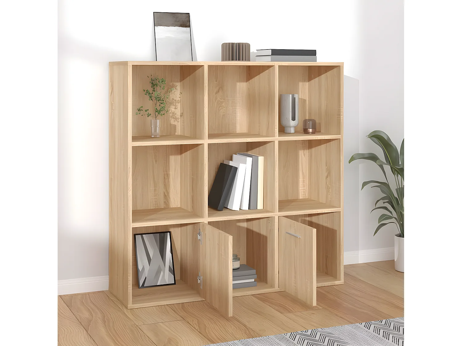 Boekenkast 98x30x98 cm bewerkt hout sonoma eikenkleurig