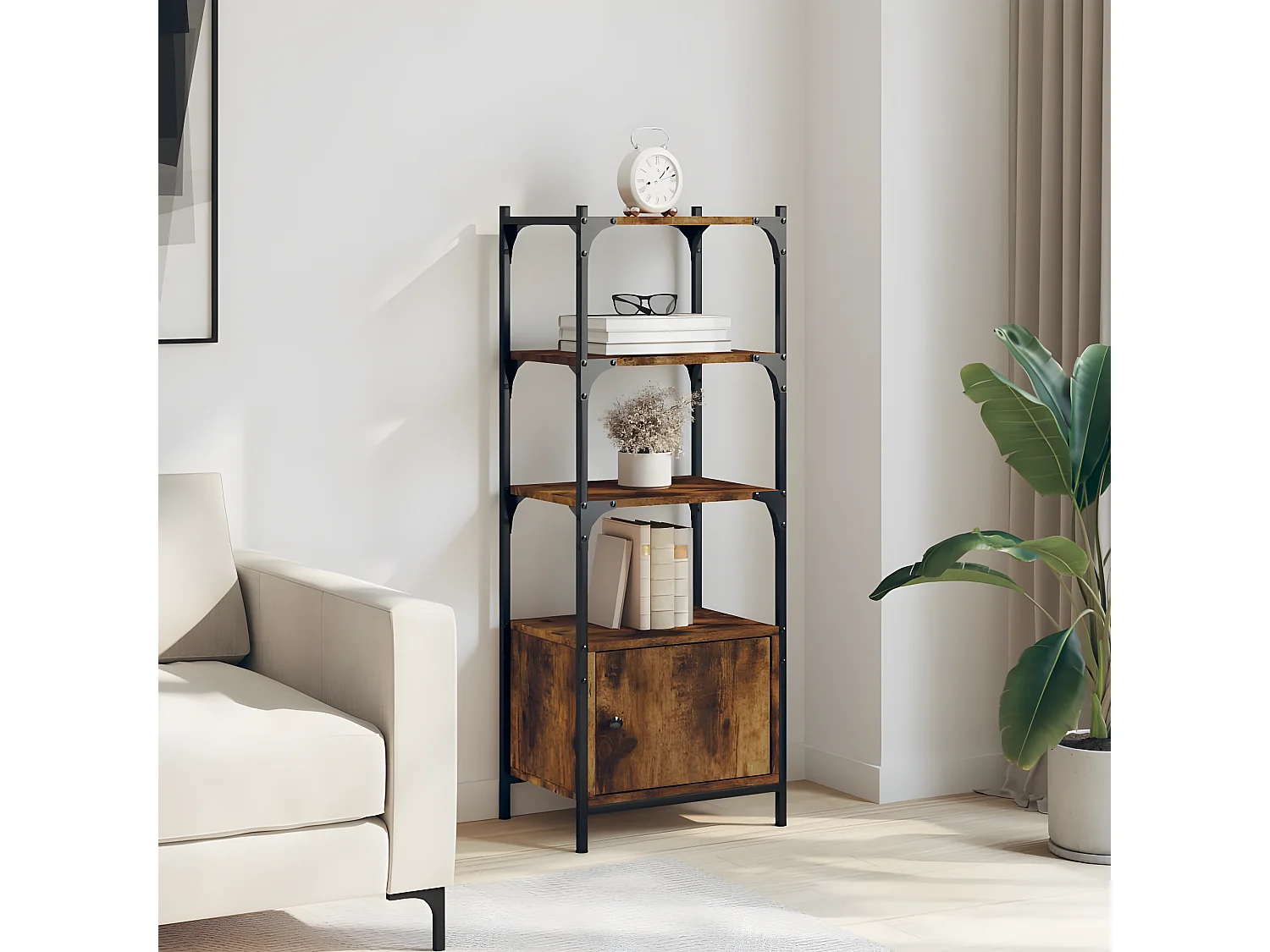 Librería 3 estantes madera ingeniería roble humo 41x30x109,5 cm