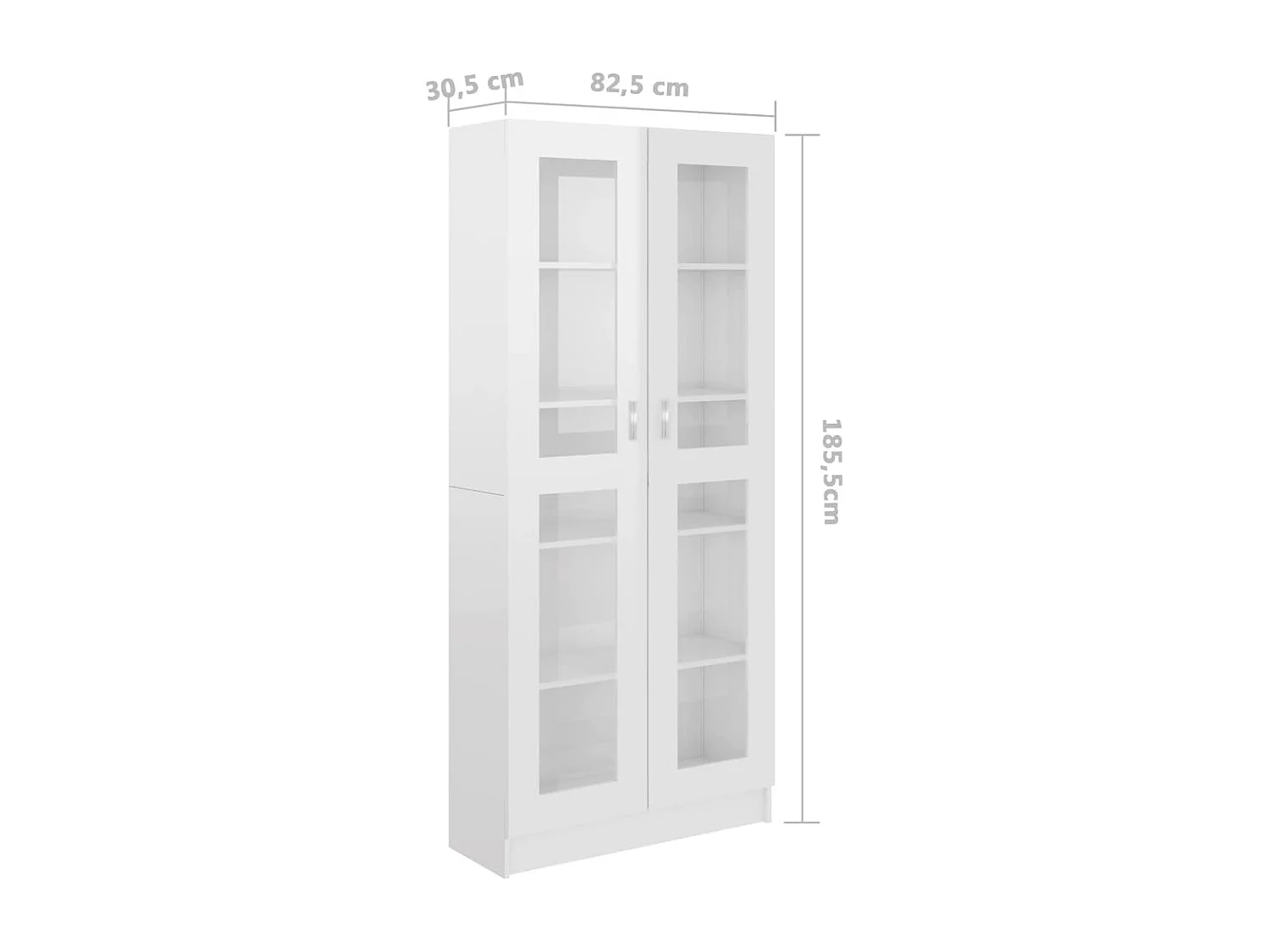 Armário vitrine 82,5x30,5x185,5cm contraplacado branco brilh.