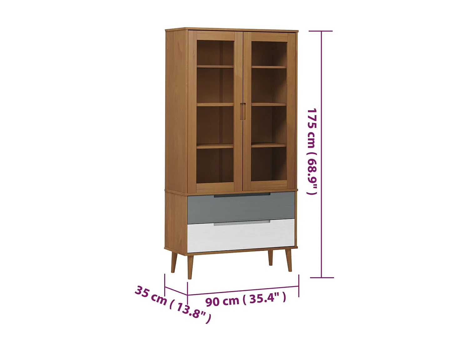 Vitrina MOLDE 90x35x175 cm pinho maciço castanho