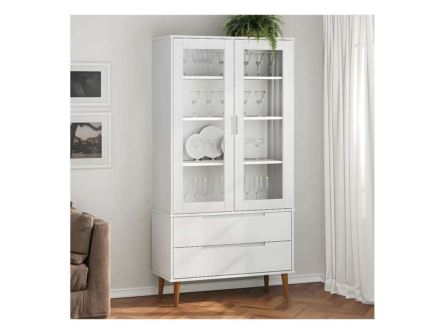 Mueble vitrina MOLDE madera maciza de pino blanco 90x35x175 cm