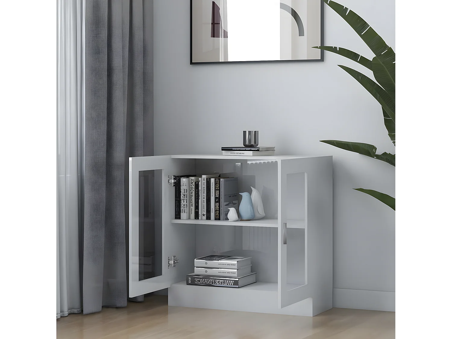 Armário vitrine 82,5x30,5x80 cm contraplacado branco brilhante