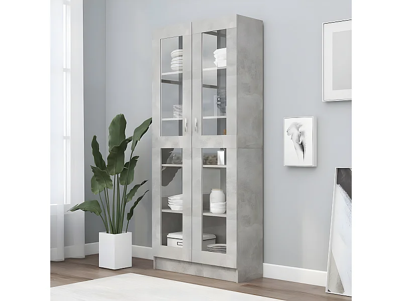 Vitrina de madera contrachapada gris hormigón 82,5x30,5x185,5cm
