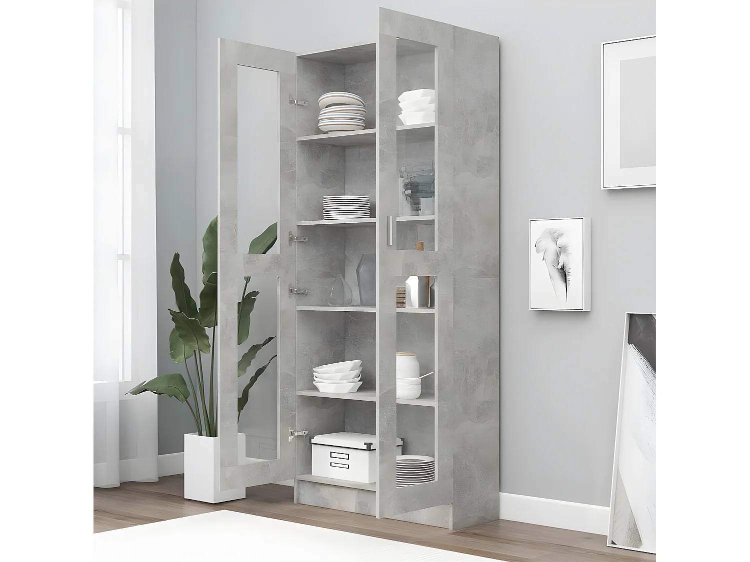 Armoire à vitrine Gris béton 82,5x30,5x185,5 cm Aggloméré