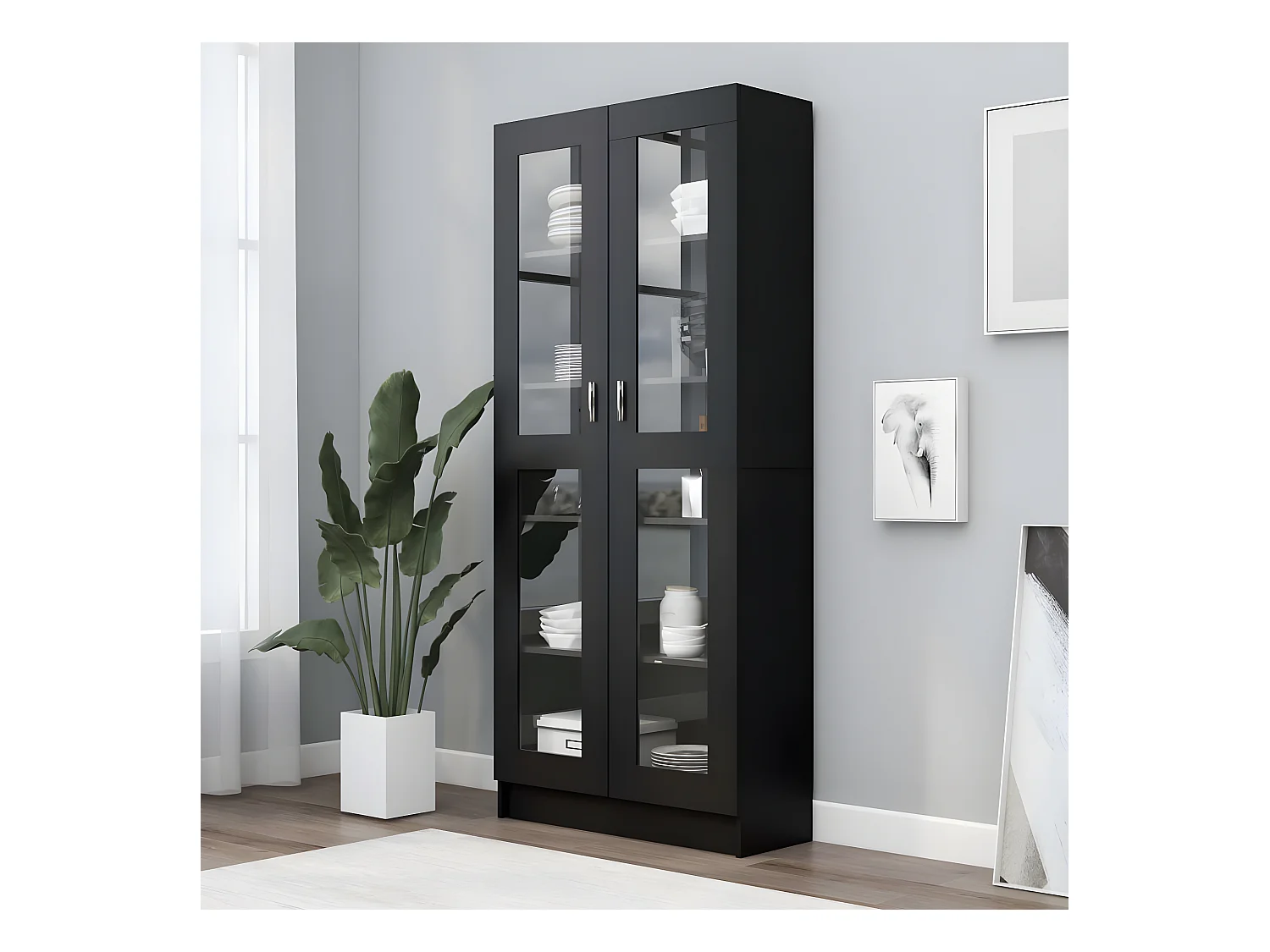 Armário vitrine 82,5x30,5x185,5 cm contraplacado preto