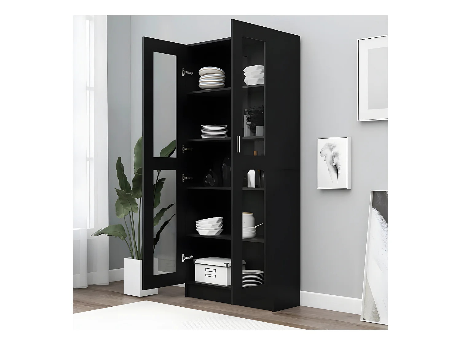 Armoire à vitrine Noir 82,5x30,5x185,5 cm Aggloméré