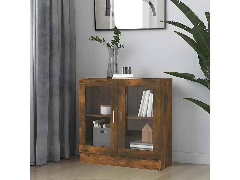 Armoire à vitrine Chêne fumé 82,5x30,5x80 cm Bois d'ingénierie