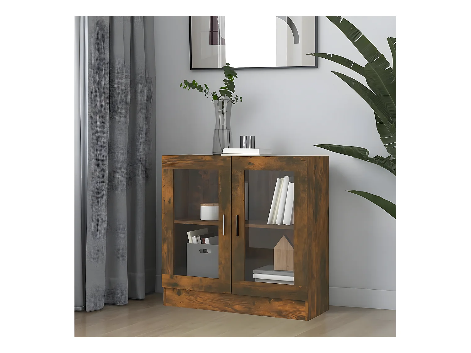Armoire à vitrine Chêne fumé 82,5x30,5x80 cm Bois d'ingénierie