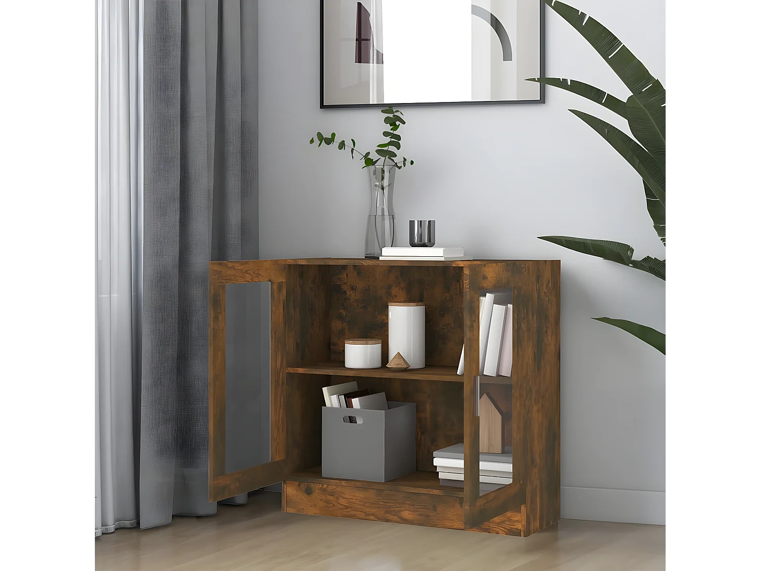 Vitrine 82,5x30,5x80 cm derivados de madeira carvalho fumado