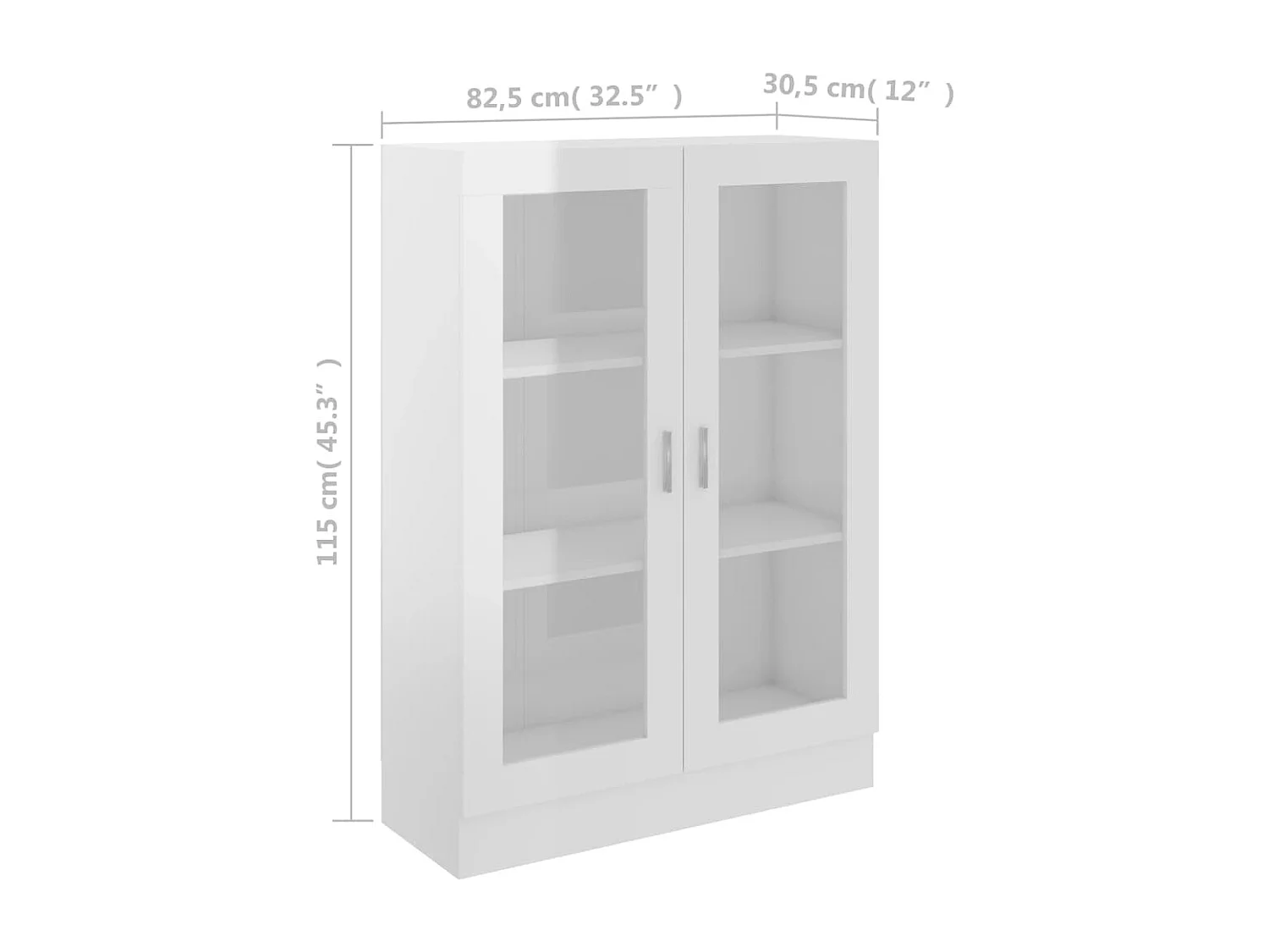 Armário vitrine 82,5x30,5x115 cm contraplacado branco brilhante